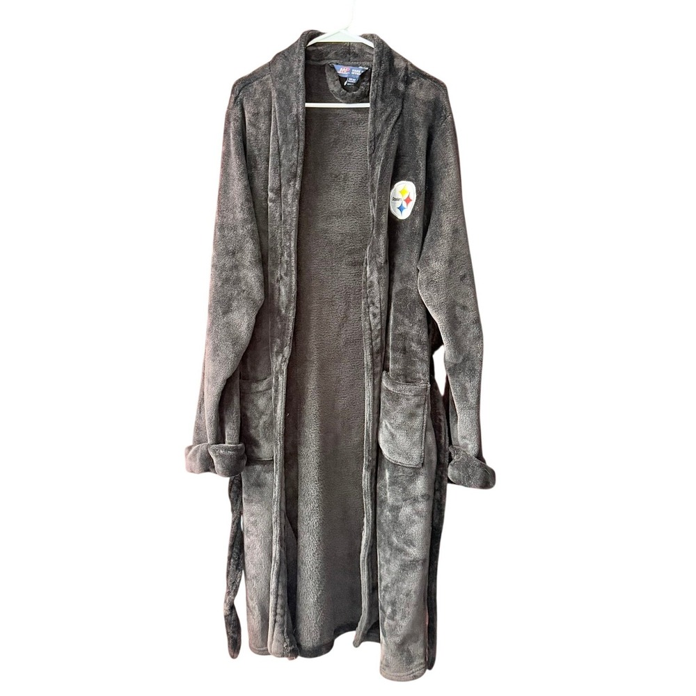 Northwest Pittsburgh Steelers Mens Bathrobe Grey Fleece NFL One Size Fits Most